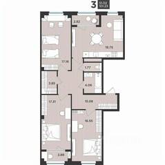 МЖК «Новокасимово», планировка 3-комнатной квартиры, 101.23 м²