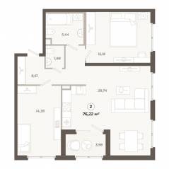 ЖК «Знатный», планировка 2-комнатной квартиры, 76.22 м²