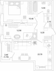 ЖК «Тайм Сквер», планировка 2-комнатной квартиры, 66.60 м²