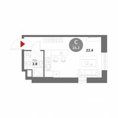 МФК «Voxhall», планировка студии, 26.20 м²