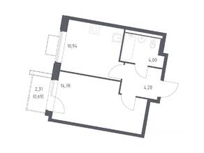 ЖК «Квартал Западный», планировка 1-комнатной квартиры, 34.69 м²