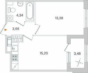 МЖК «Дубровский», планировка 1-комнатной квартиры, 38.32 м²