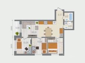 ЖК «Эко-квартал Гармония», планировка 3-комнатной квартиры, 69.18 м²