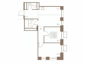 ЖК «Фабрикант», планировка 3-комнатной квартиры, 55.60 м²
