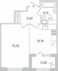 МЖК «Дубровский», планировка 1-комнатной квартиры, 35.65 м²