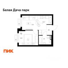 ЖК «Белая Дача парк», планировка 1-комнатной квартиры, 32.00 м²