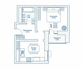ЖК «Новоград Монино», планировка 1-комнатной квартиры, 46.10 м²