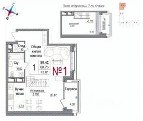 ЖК «Art (Наро-Фоминск)», планировка 1-комнатной квартиры, 73.01 м²