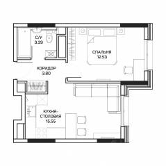 МФК «Clementine», планировка 1-комнатной квартиры, 35.60 м²