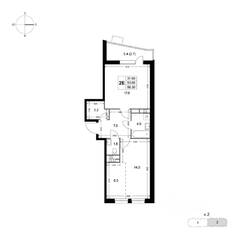 ЖК «Легенда Коренево», планировка 2-комнатной квартиры, 56.30 м²
