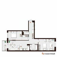 МЖК «Лисино», планировка 2-комнатной квартиры, 70.83 м²