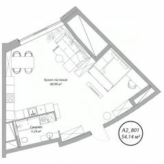 Апарт-комплекс Клубный дом «Рублево», планировка студии, 54.10 м²
