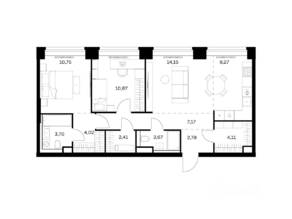 ЖК «Nova», планировка 2-комнатной квартиры, 71.90 м²