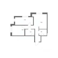 ЖК «Парусная 1», планировка 2-комнатной квартиры, 53.90 м²