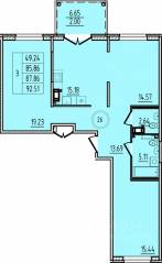 МЖК «Образцовый квартал 14», планировка 3-комнатной квартиры, 85.86 м²