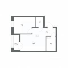 ЖК «NEWПИТЕР», планировка 1-комнатной квартиры, 40.07 м²