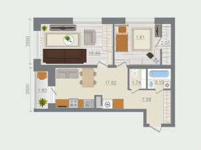 ЖК «Эко-квартал Гармония», планировка 2-комнатной квартиры, 63.60 м²