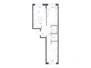 ЖК «Богдановский Лес», планировка 2-комнатной квартиры, 59.26 м²