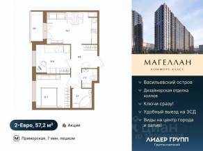 ЖК «Магеллан», планировка 2-комнатной квартиры, 57.20 м²