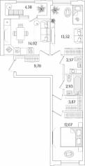 ЖК «Гранат», планировка 2-комнатной квартиры, 61.47 м²