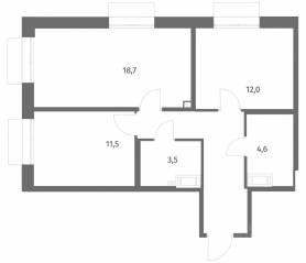 ЖК «Парусная 1», планировка 2-комнатной квартиры, 60.60 м²