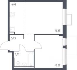 ЖК «Молжаниново», планировка 1-комнатной квартиры, 43.67 м²