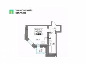 ЖК «Приморский квартал», планировка студии, 27.99 м²