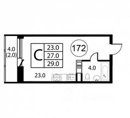 ЖК «Космос», планировка студии, 29.00 м²