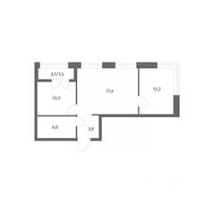 ЖК «NEWПИТЕР», планировка 2-комнатной квартиры, 55.17 м²
