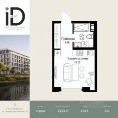 ЖК «ID Petrogradskaya», планировка студии, 23.35 м²
