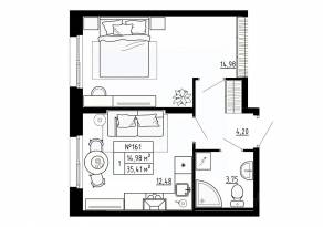 МЖК «Аннино Сити», планировка 1-комнатной квартиры, 35.41 м²