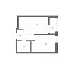 ЖК «NEWПИТЕР», планировка 1-комнатной квартиры, 37.61 м²
