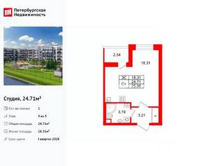 ЖК «Парадный ансамбль», планировка студии, 24.71 м²