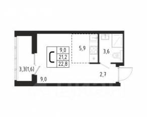 ЖК «Берег», планировка студии, 22.80 м²