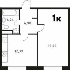 ЖК «Южное Пушкино», планировка 1-комнатной квартиры, 41.12 м²