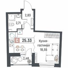 ЖК «Авиатор» (Девяткино), планировка студии, 25.33 м²