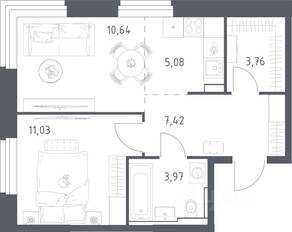 ЖК «Квартал Строгино», планировка 1-комнатной квартиры, 41.66 м²