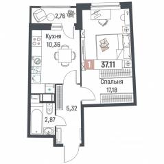 ЖК «Авиатор» (Девяткино), планировка 1-комнатной квартиры, 37.11 м²