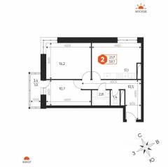 ЖК «Идеал», планировка 3-комнатной квартиры, 59.70 м²