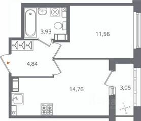 ЖК «Б15», планировка 1-комнатной квартиры, 36.62 м²