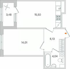МЖК «Дубровский», планировка 1-комнатной квартиры, 41.42 м²