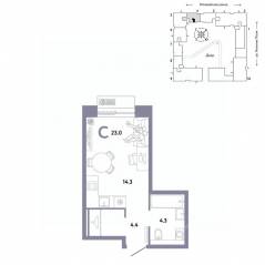 ЖК «Страна.Заречная», планировка студии, 23.00 м²