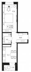 ЖК «Времена года», планировка 1-комнатной квартиры, 41.28 м²