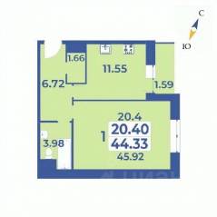 ЖК «Эдельвейс» (ЦентрСтрой), планировка 1-комнатной квартиры, 45.92 м²
