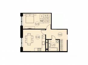 ЖК «7 небо», планировка 1-комнатной квартиры, 43.70 м²