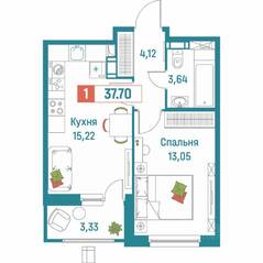 ЖК «Графика», планировка 1-комнатной квартиры, 37.70 м²