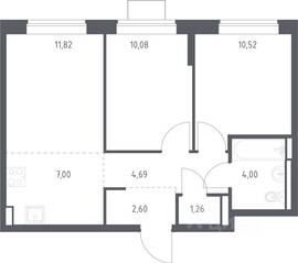 ЖК «Богдановский Лес», планировка 2-комнатной квартиры, 51.97 м²