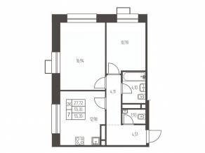 ЖК «Новая Ивантеевка», планировка 2-комнатной квартиры, 55.40 м²
