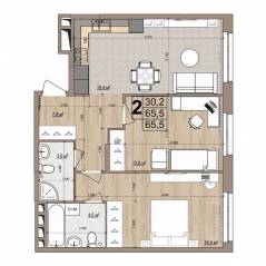 ЖК «Гранд Комфорт», планировка 2-комнатной квартиры, 65.50 м²