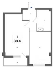 ЖК «Южная заря», планировка 1-комнатной квартиры, 38.30 м²